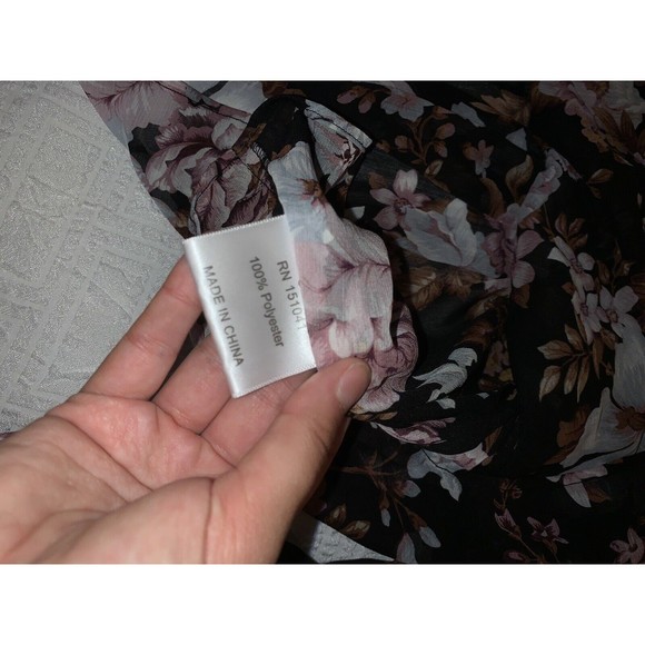 $110 OPT Shirt Blouse Women Med. Chiffon Tier Black Pink Floral Ladies Designer - Picture 14 of 16